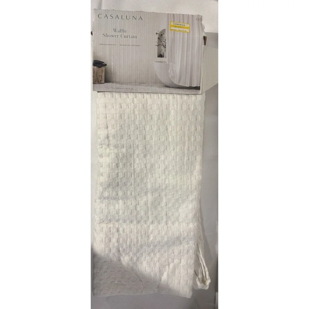 Casaluna White Waffle Shower Curtain Cotton Blend 72 in x 72